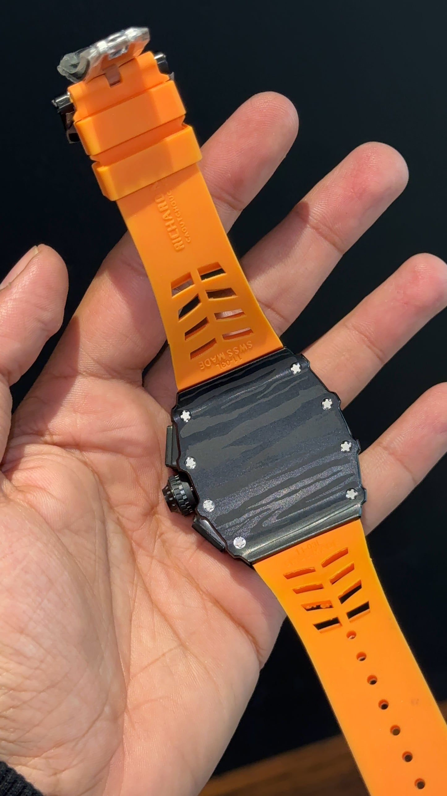 Premium Richard Mille | RM 50-03 Mclaren F1 Series | Black Case | Tourbillion | Chrono | Orange Strap | Black Dial