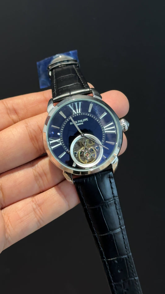 PP Auto | Silver | Pendulum | Black Leather Strap | Black Index Dial