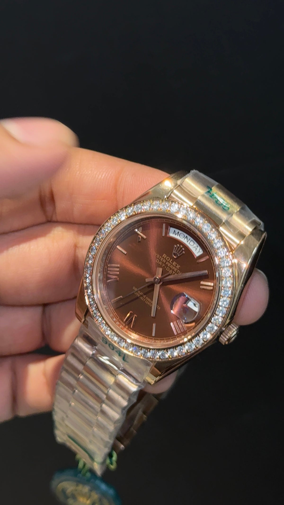 DayDate | Diamond Bezel | Rose Chain | Brown Index Dial