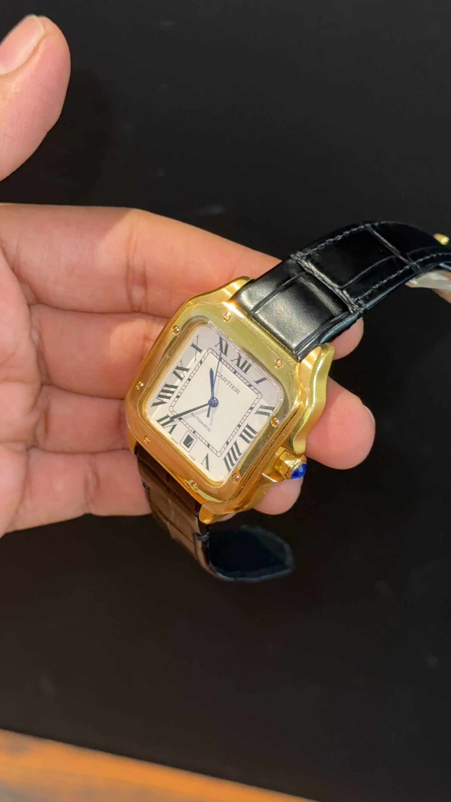 Cartier | Gold Case | Black Leather Strap | White Dial