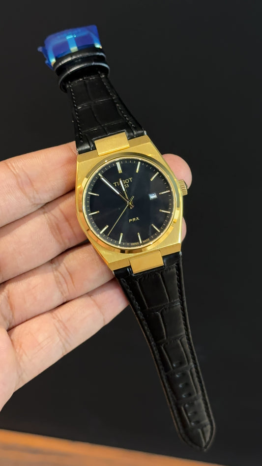 Tissot Prx | Gold Case | Black Leather Strap | Black Dial