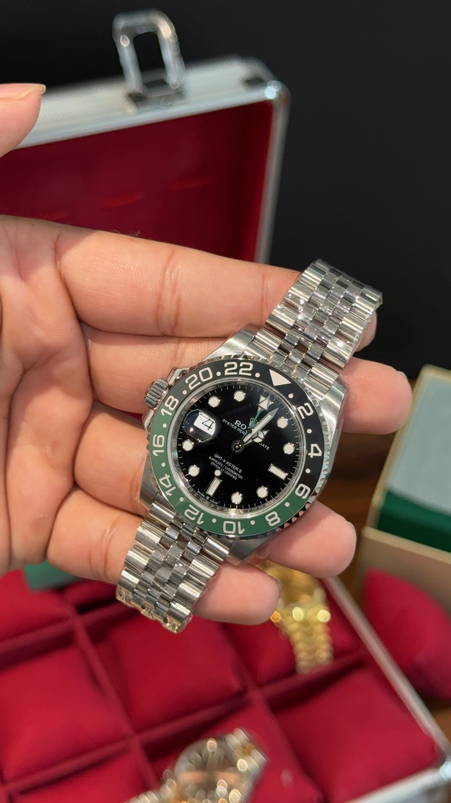 Premium GMT Sprite | Silver Chain | Black Dial