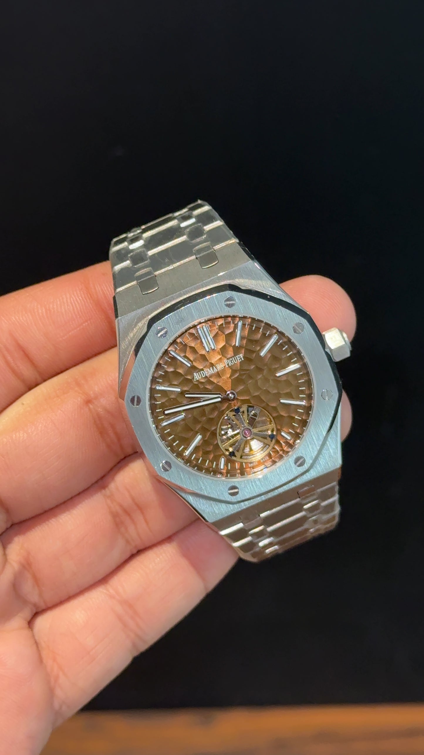 AP Auto | Silver Chain | Pendulum | Sunburst Pattern | Brown Dial