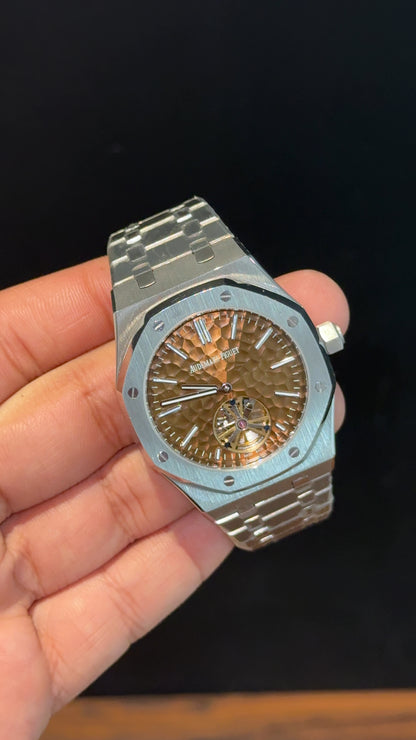 AP Auto | Silver Chain | Pendulum | Sunburst Pattern | Brown Dial