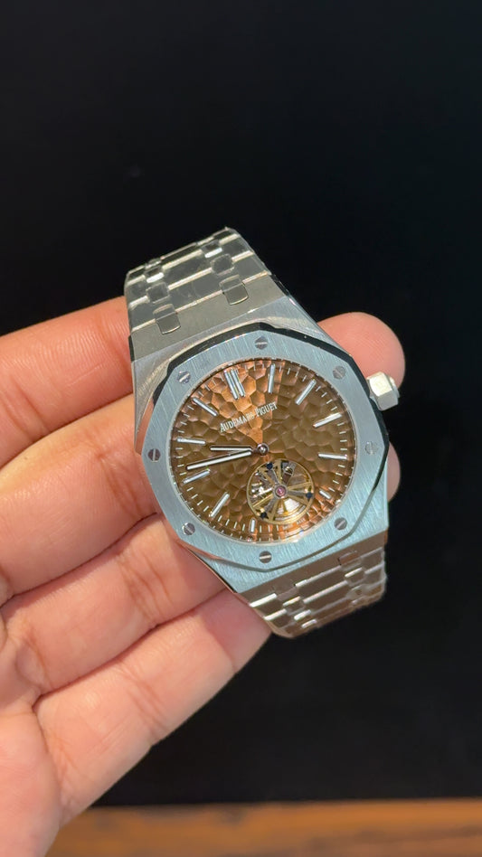 AP Auto | Silver Chain | Pendulum | Sunburst Pattern | Brown Dial