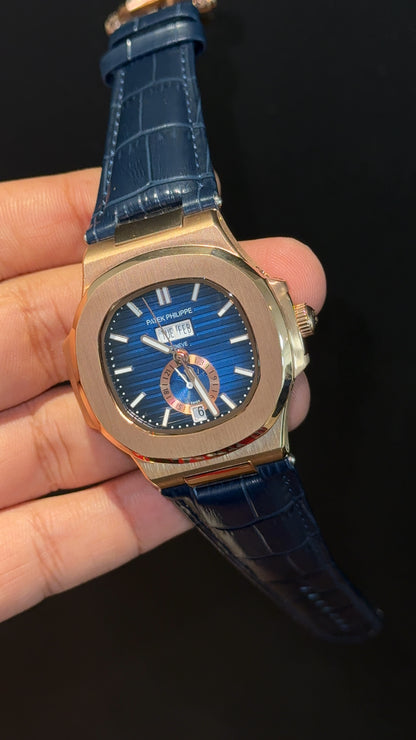 Pp Auto | Moonphase | Yearly Edition | Rose Case | Blue Leather Strap | Blue Dial