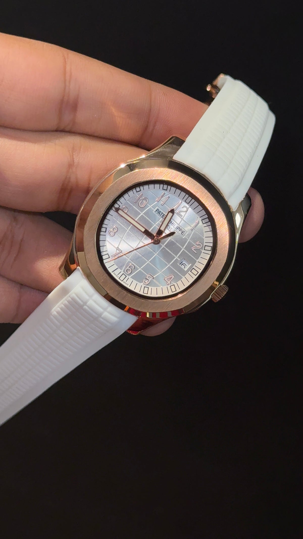 Pp Auto | Aquanaut | White Strap | Rose Silver Dial