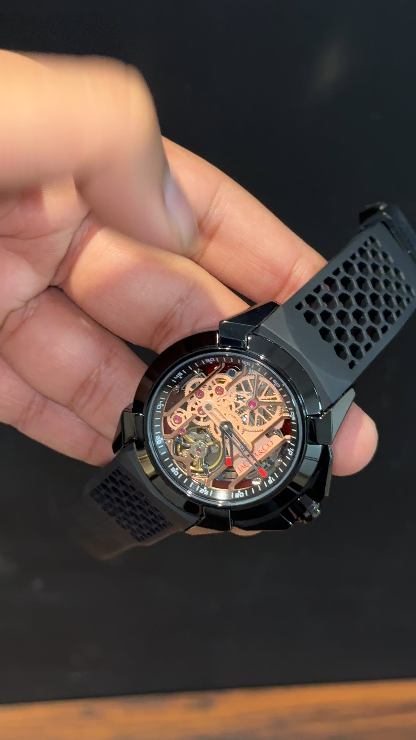 Jacob And Co | Black Case | CR7 Edition | Black Strap | Pendulum | Rose Machine Dial