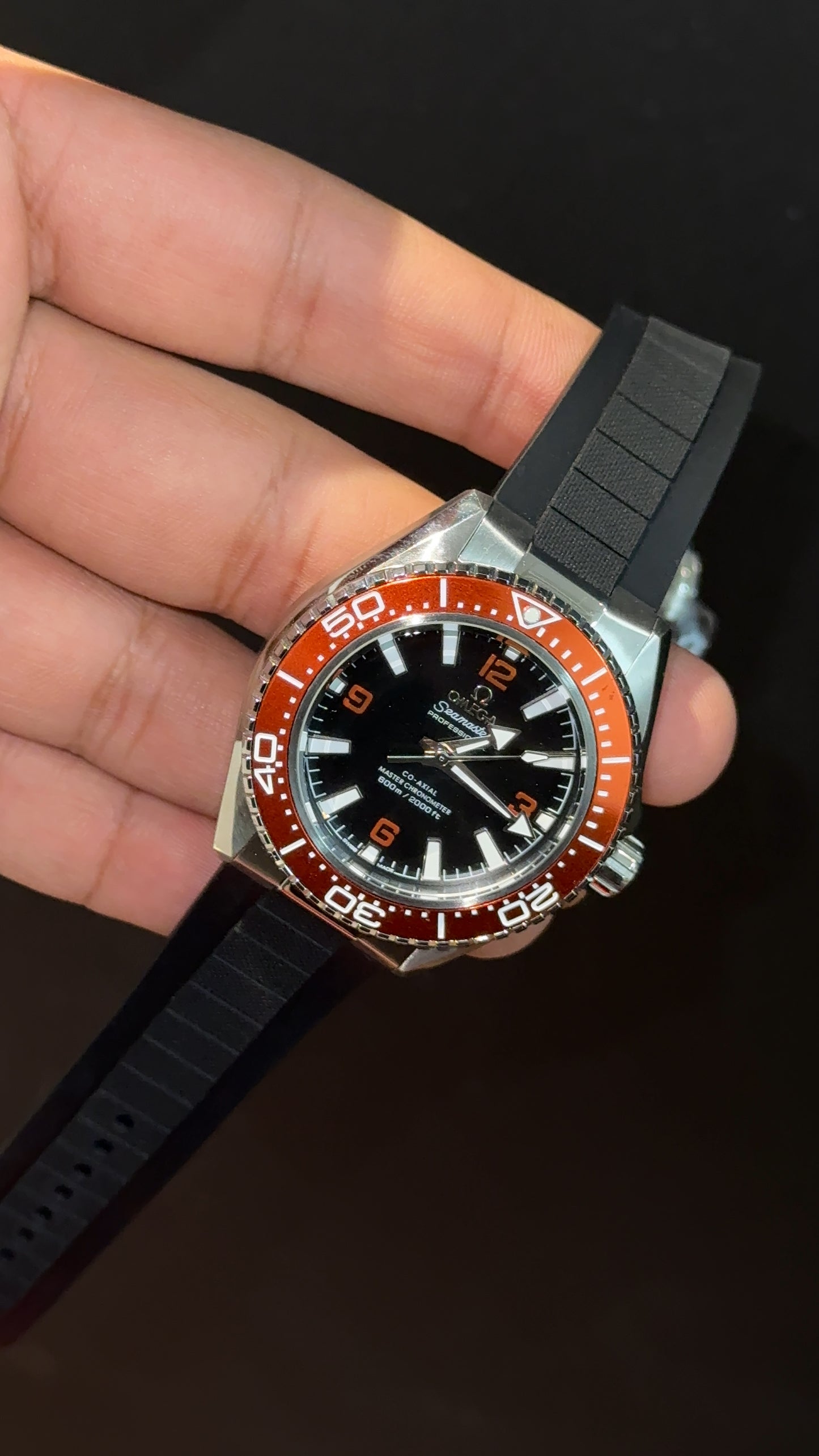 Omega Seamaster | Orange Bezel | Planet Ocean | Black Silicone Strap | Black Dial
