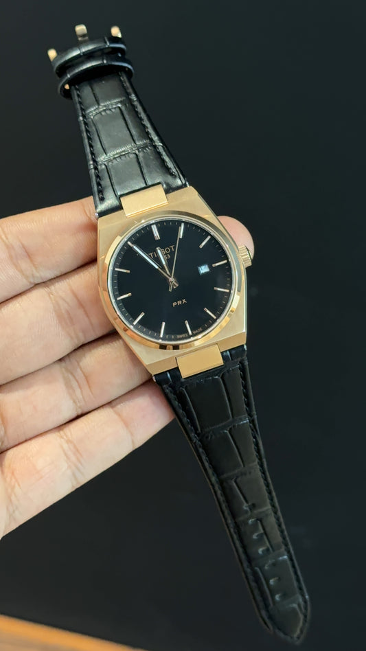 Tissot Prx | Rose Case | Black Leather Strap | Black Dial
