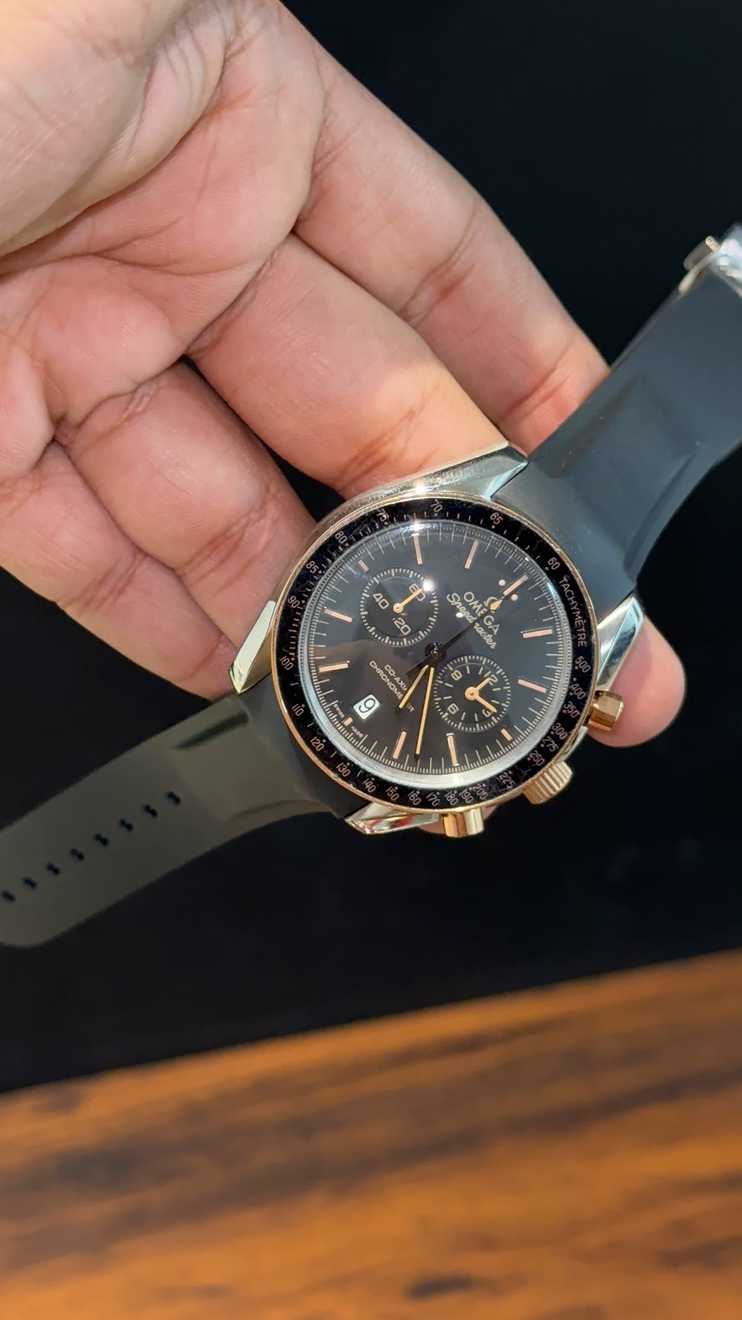 Omega Speedmaster | black Strap | Silver Rose Case | Chrono | Black Dial