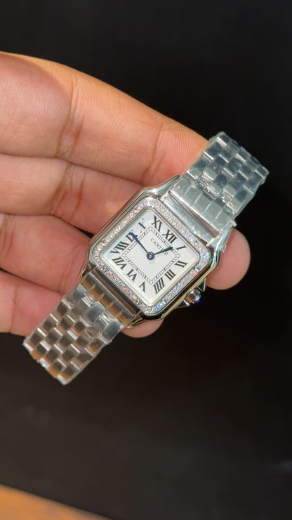 Cartier Panthere | 26mm | Woman  | Diamond Case | Silver Chain | White Dial