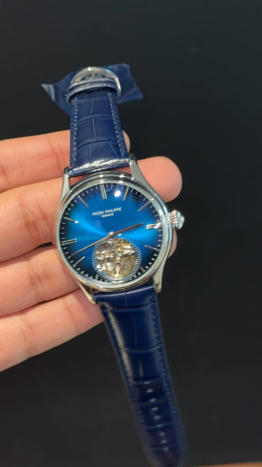 Patek Auto | Silver | Blue Leather Strap | Pendulum | Gradient Blue Dial - twentyfour