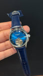 Patek Auto | Silver | Blue Leather Strap | Pendulum | Gradient Blue Dial