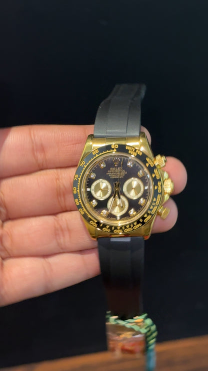 Daytona | Gold | Black Pvc Strap | Gold Chrono | Diamond Digit | Black Dial