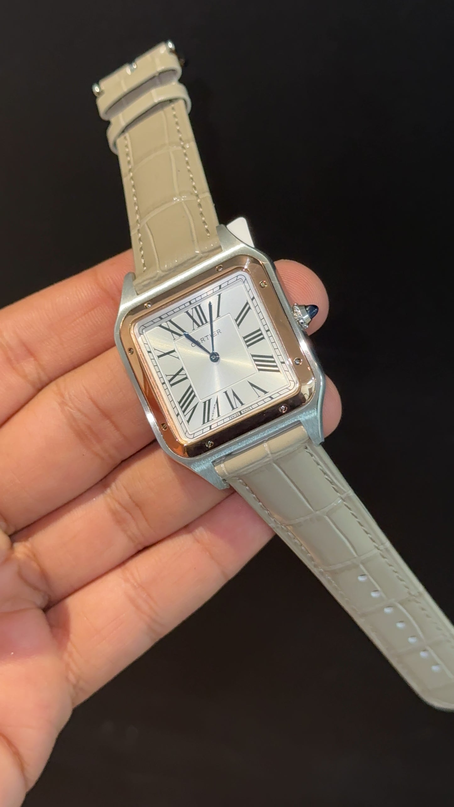 Cartier Dumont Lacquer | Rose Two Tone Case | Cream Leather Strap | White Dial - twentyfour