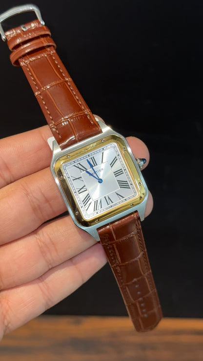 Cartier Dumont Lacquer | Gold Two Tone Case | Brown Leather Strap | White Dial - twentyfour