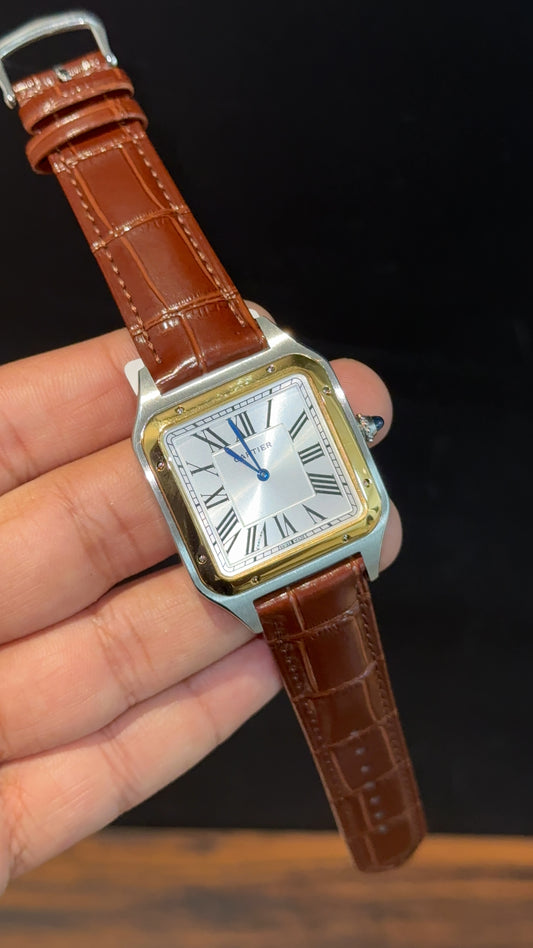 Cartier Dumont Lacquer | Gold Two Tone Case | Brown Leather Strap | White Dial - twentyfour