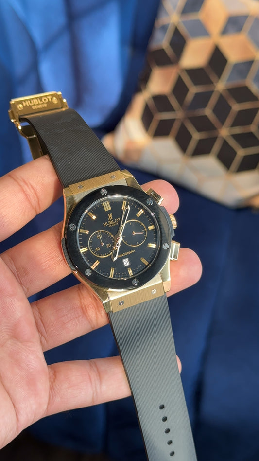 Hublot Gold | Chrono | Black Dial | Pvc Strap