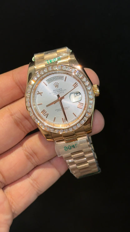 DayDate | Diamond Bezel | Rose Chain | White Dial