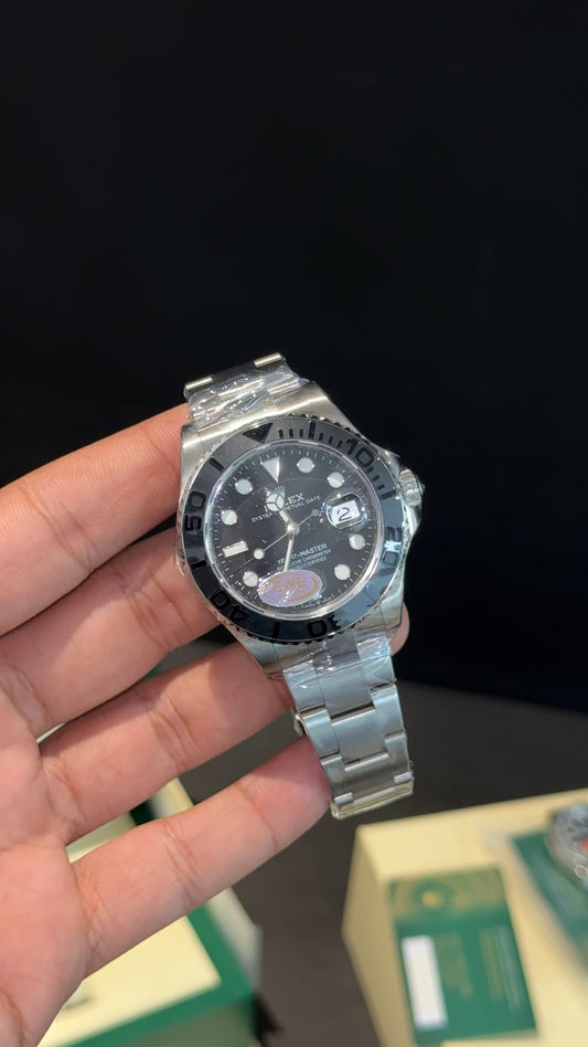 Premium Yatch Master | Silver Chain | Black Bezel | Black Dial