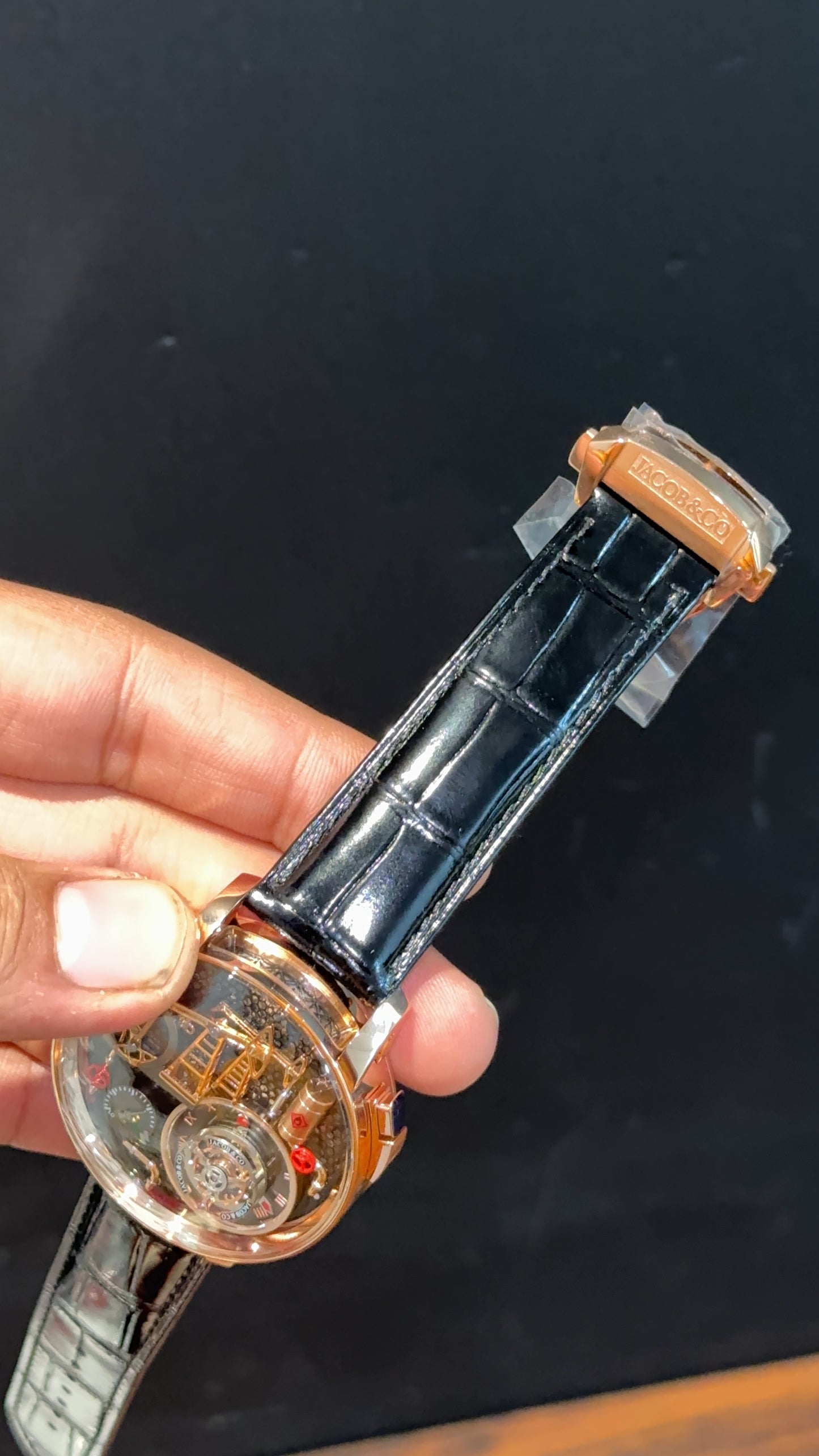 Executive Jacob And Co | Rose Case | Oil Pump Edition | Black Leather Strap | Black Dial