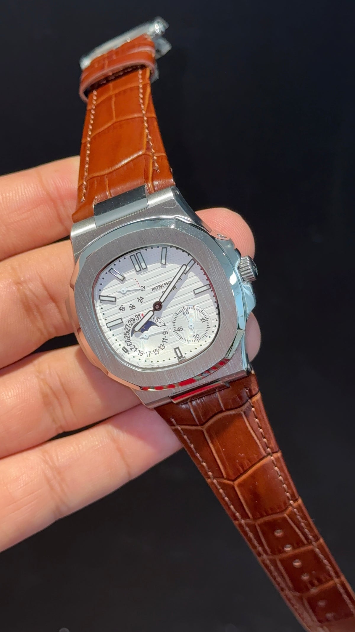 Pp Auto | Silver Case | Brown Strap | Moonphase | Sub White Dial