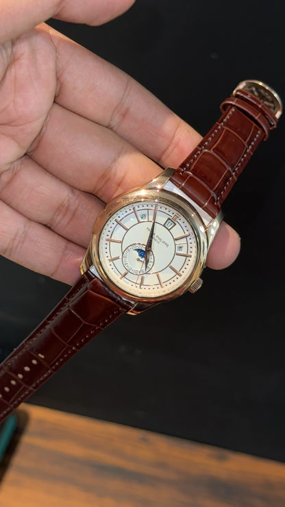 Pp Auto | Annual Calendar Edition | Rose | Brown Strap | White Dial - twentyfour