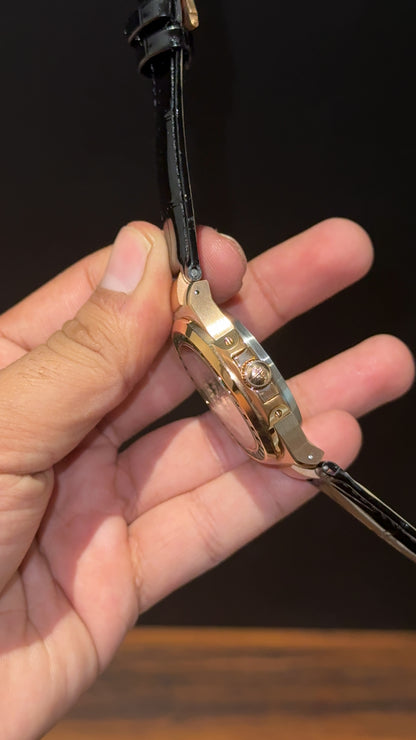 Pp Rose | Auto | Green Diamond Bezel | Black Leather Strap | Black Dial | Green Digits