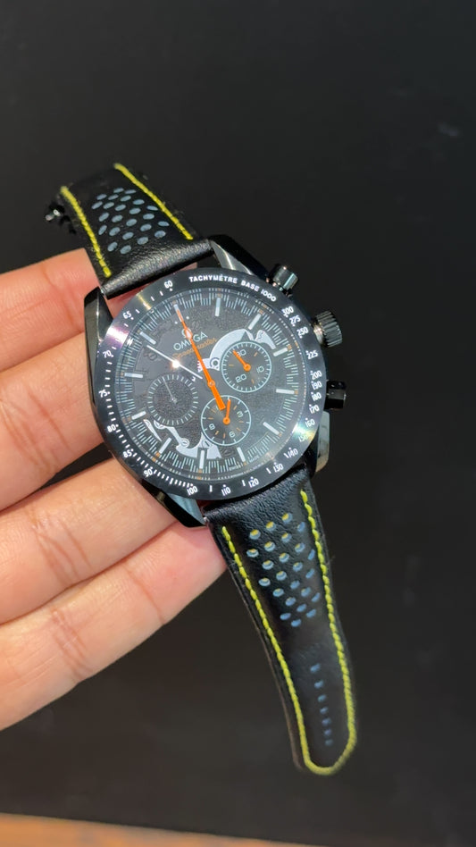 Omega Speedmaster | Black Bezel | Chrono | Black Strap | Orange Needle | Black Dial - twentyfour