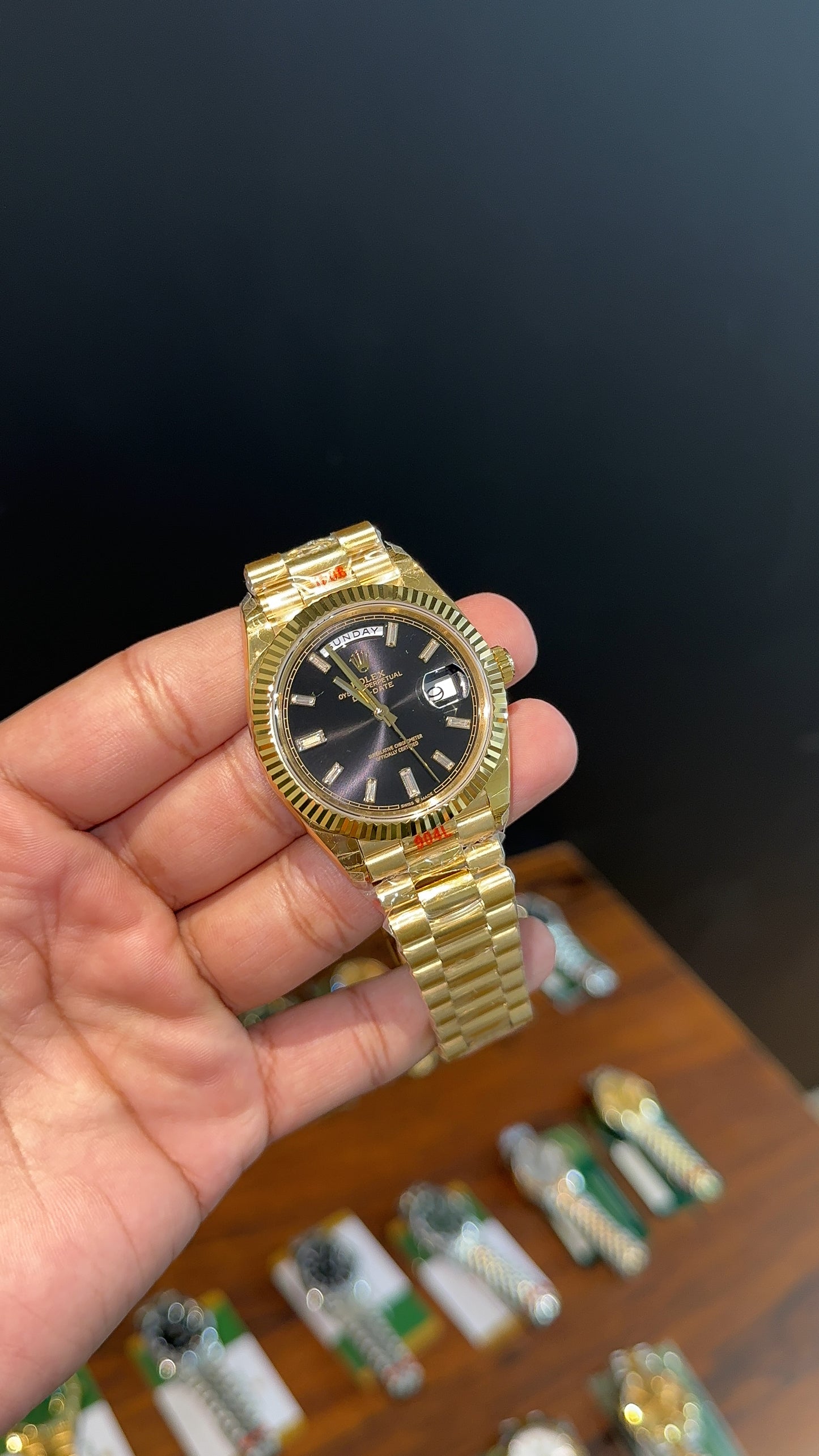 Premium Daydate | 40mm | Gold Chain | Black Dial