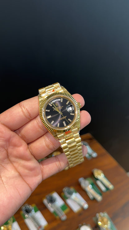 Premium Daydate | 40mm | Gold Chain | Black Dial