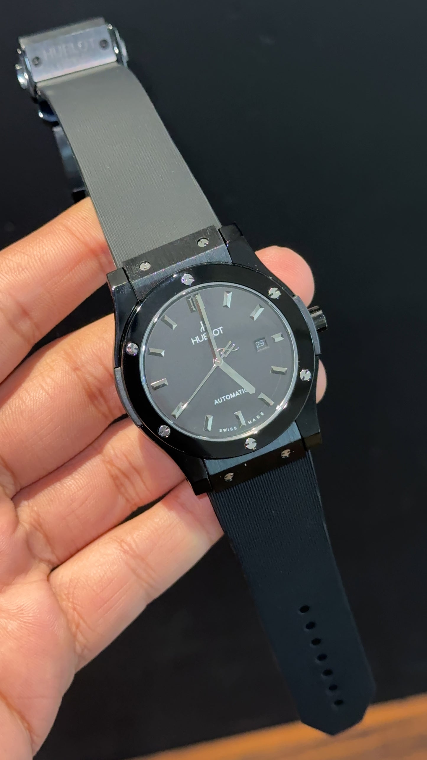 Hublot Auto | Black Case | Black Strap | Black Dial