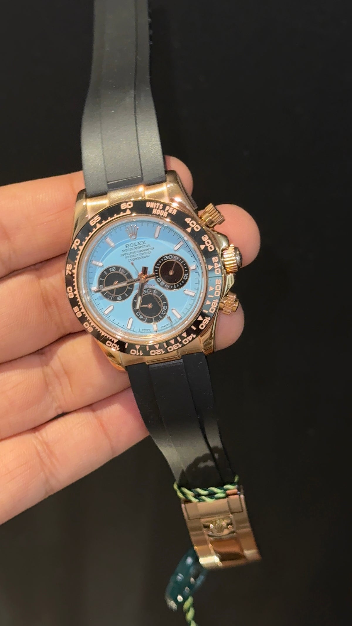 Daytona | Rose | Black Pvc Strap | Black Chrono | Tiffany Dial
