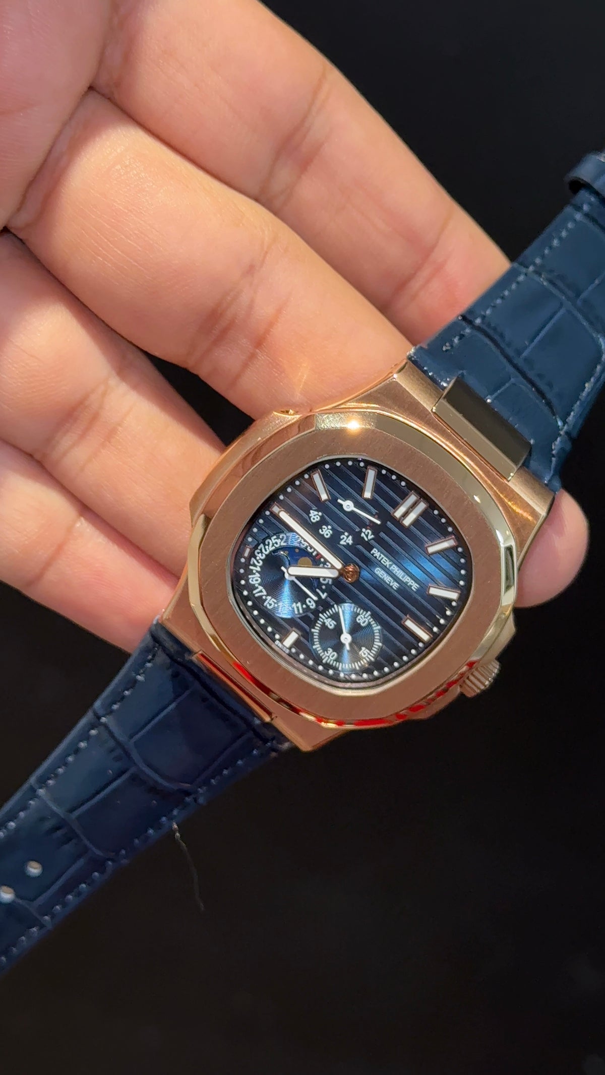 Pp Auto | Rose Case | Blue Strap | Moonphase | Sub Blue Dial