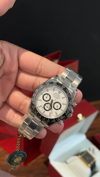 Daytona | Silver Chain | Black Chrono | White Dial