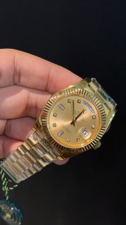 Daydate | Gold Chain | Diamond Digit | Gold Dial