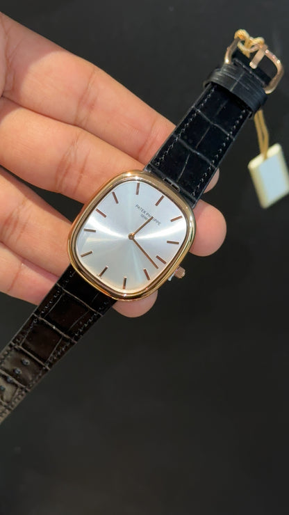 Pp Ellipse | Rose Case | Black Leather Strap | White Ebony Dial