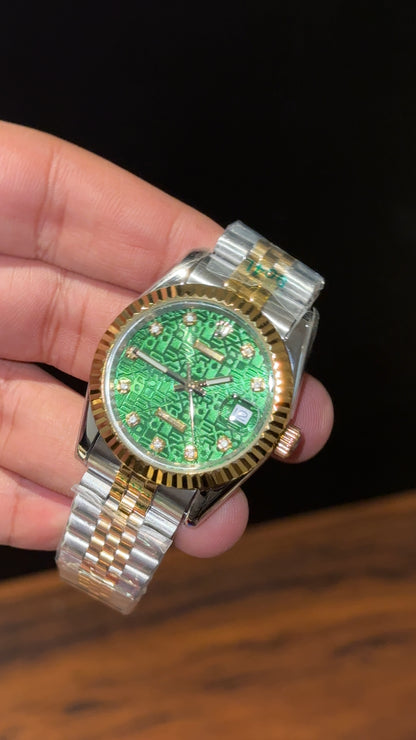 Datejust | 36mm | Gold Two Tone |  Diamond Digit | Green Printed Dial