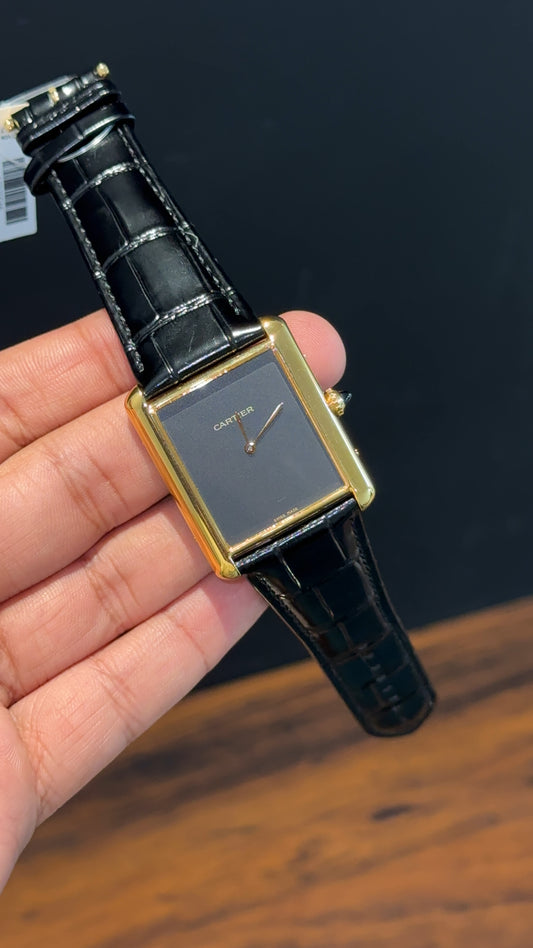 Cartier Tank | Gold | Black Leather Strap | Black Dial
