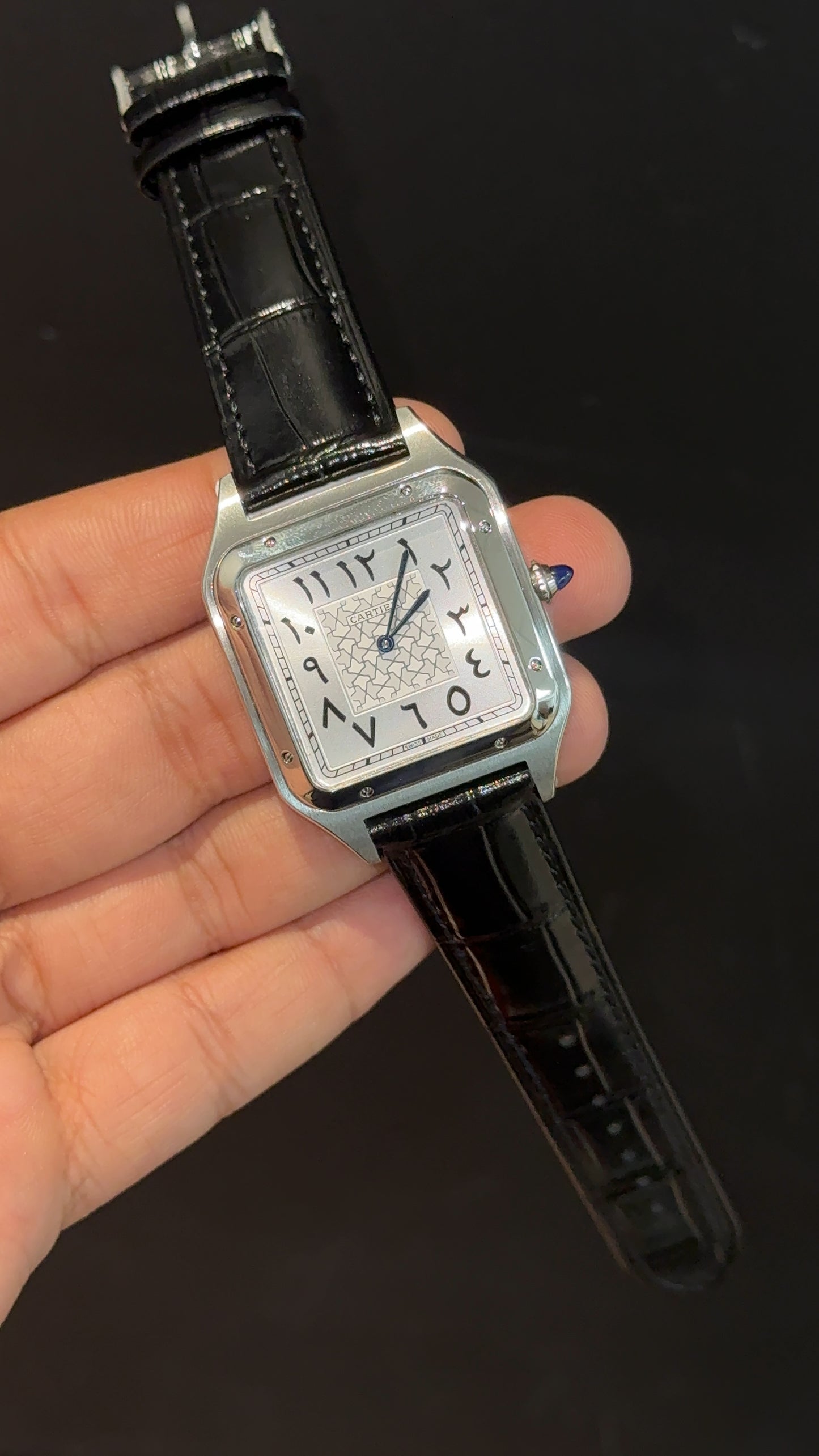 Cartier Dumont Lacquer | Silver Case | Black Leather Strap | White Arabic Dial - twentyfour