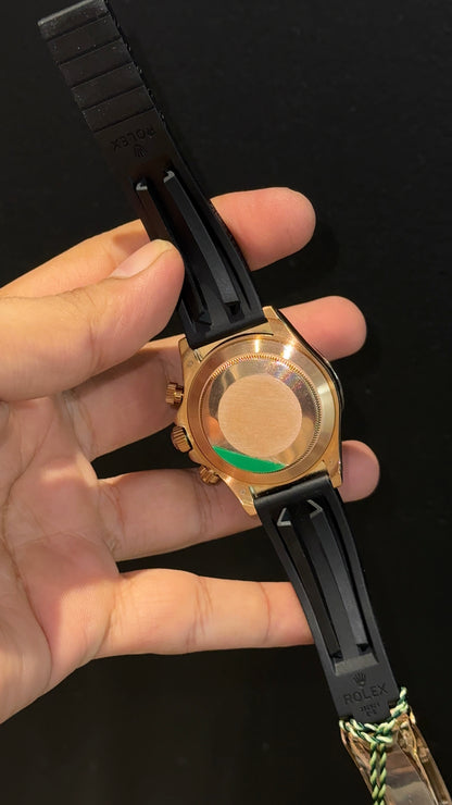 Daytona | Rose | Black Pvc Strap | Chrono | Dark Choco Brown Dial