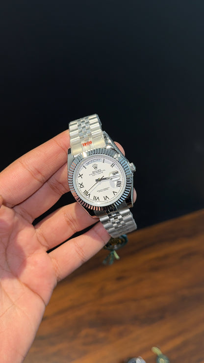 Daydate | Silver Chain | Roman Digit | White Dial