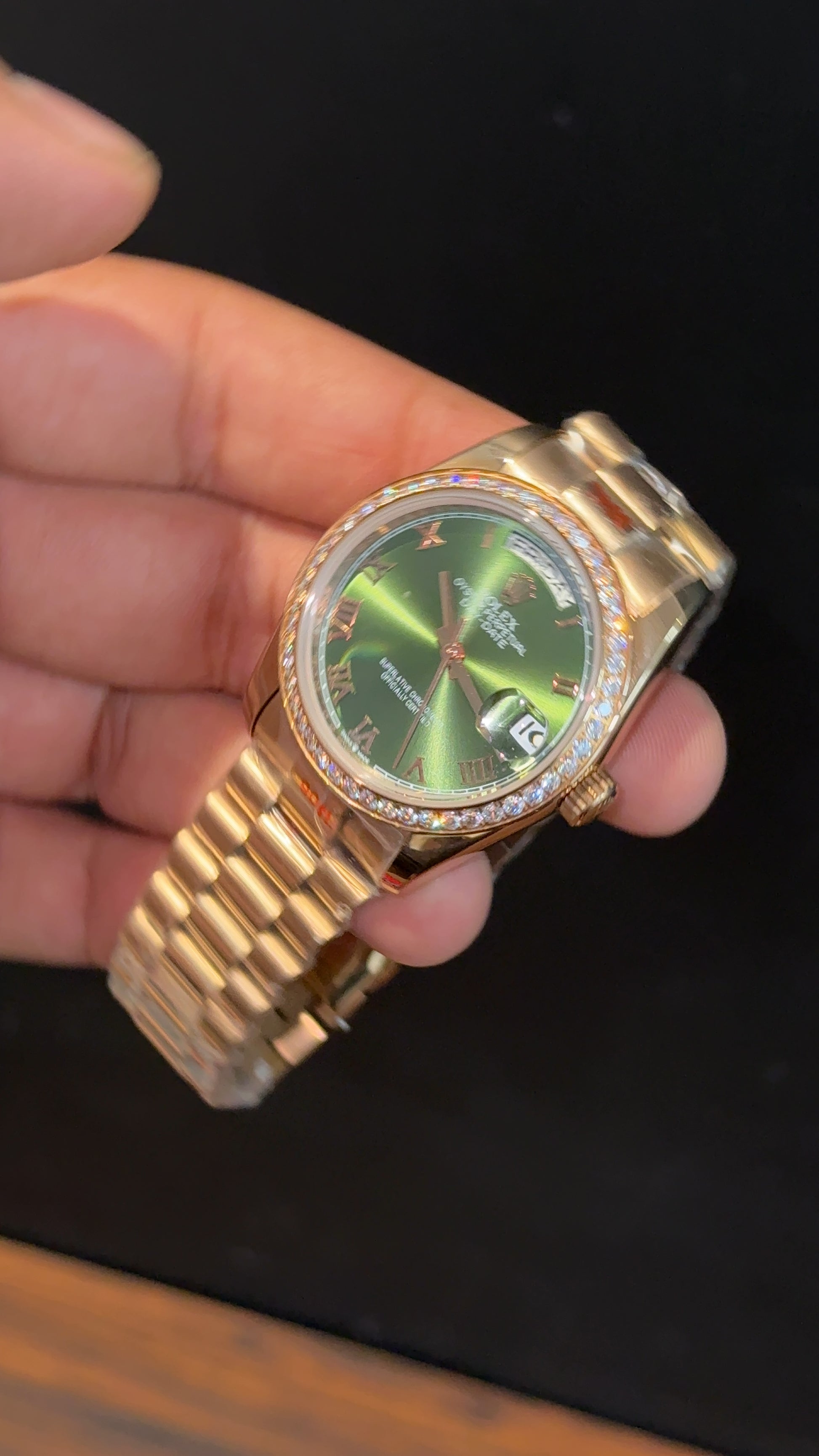 Daydate | 36mm | Diamond Case | Rose Chain | Olive Green Dial - twentyfour