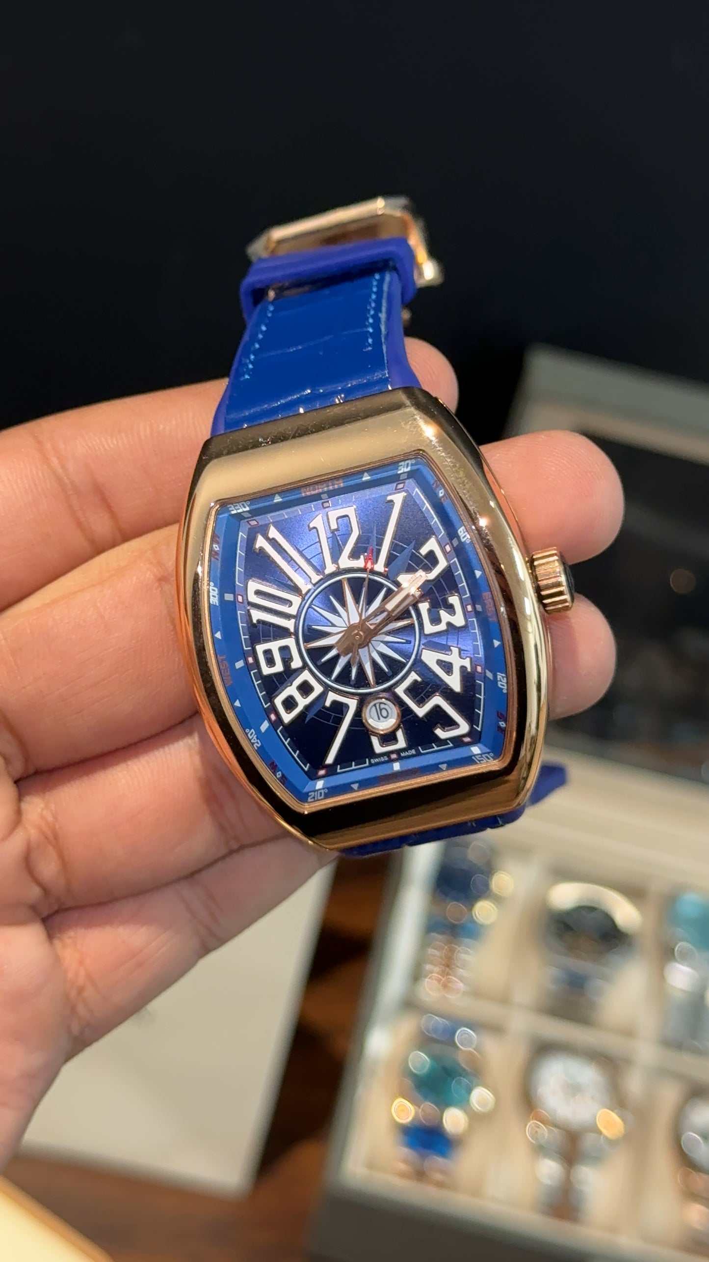 Premium Franck Muller | Vanguard Edition | Rose Case | Blue Strap | Blue Dial