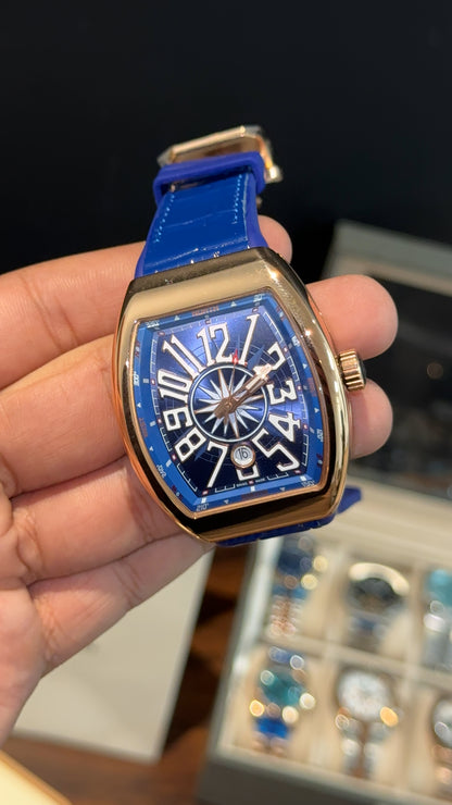 Premium Franck Muller | Vanguard Edition | Rose Case | Blue Strap | Blue Dial
