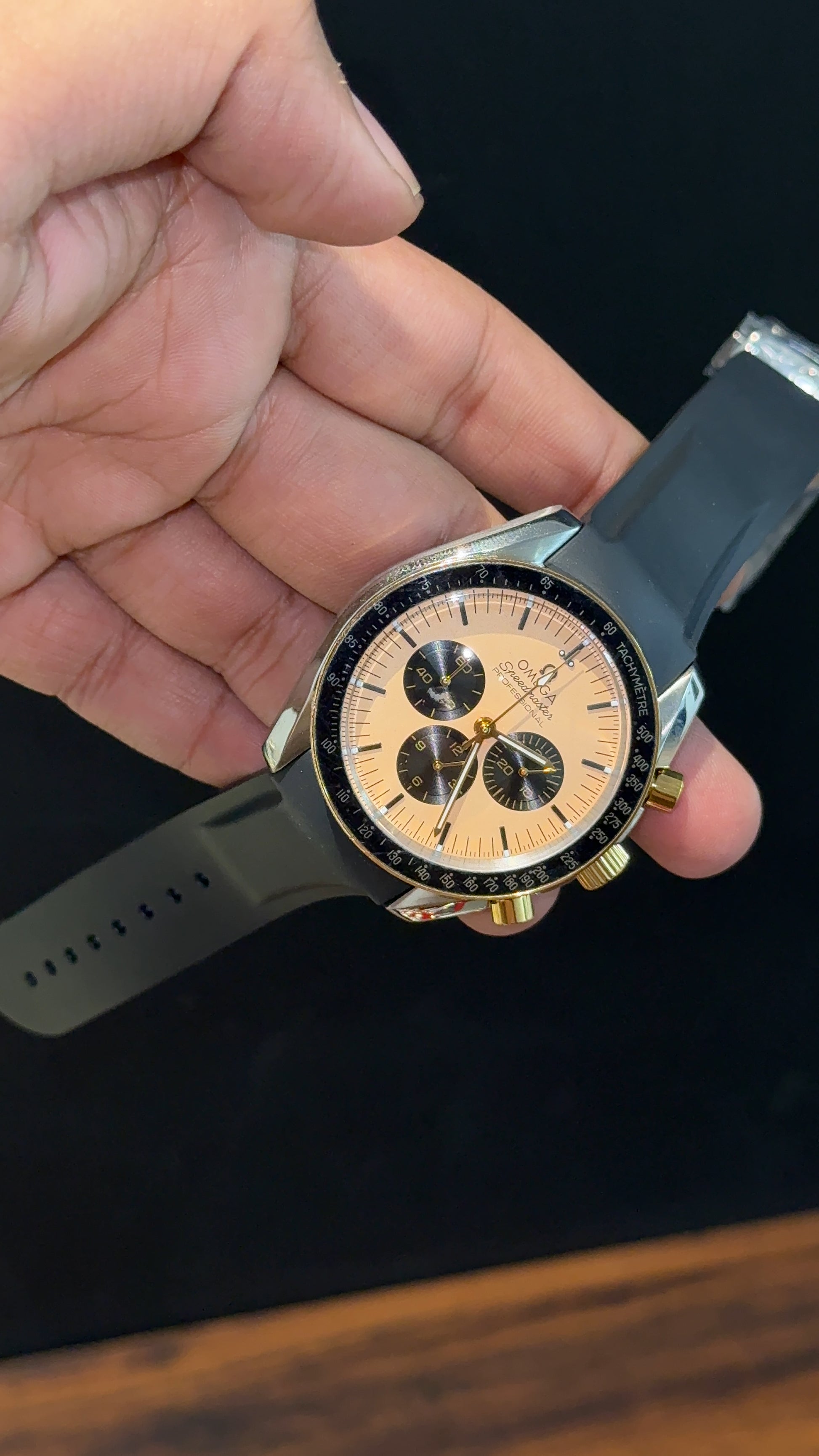 Omega Speedmaster | black Strap | Silver Gold Case | Black Chrono | Gold Dial - twentyfour