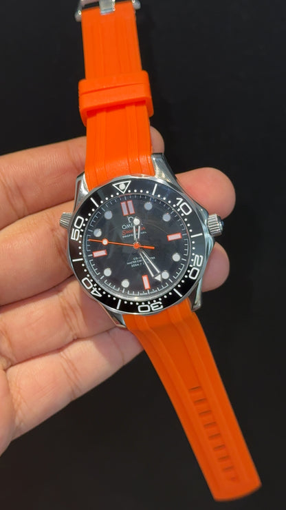 Omega Seamaster | Black Bezel | Orange Strap | Black Dial