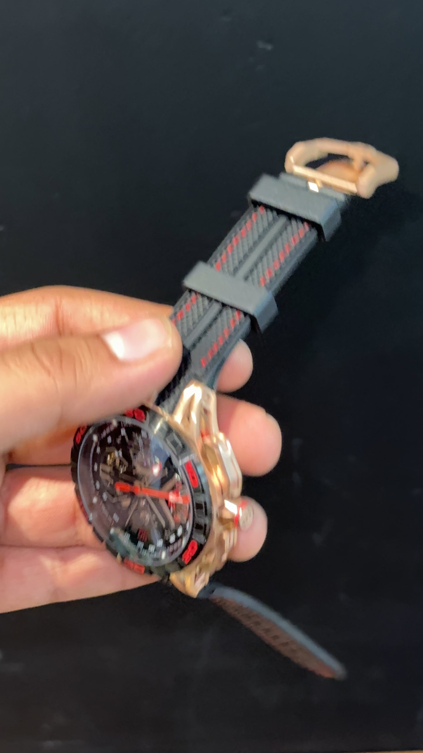 Premium Roger Dubuis | Rose | RD780 | Excalibur Spider | Black Strap | Pendulum | Black Dial