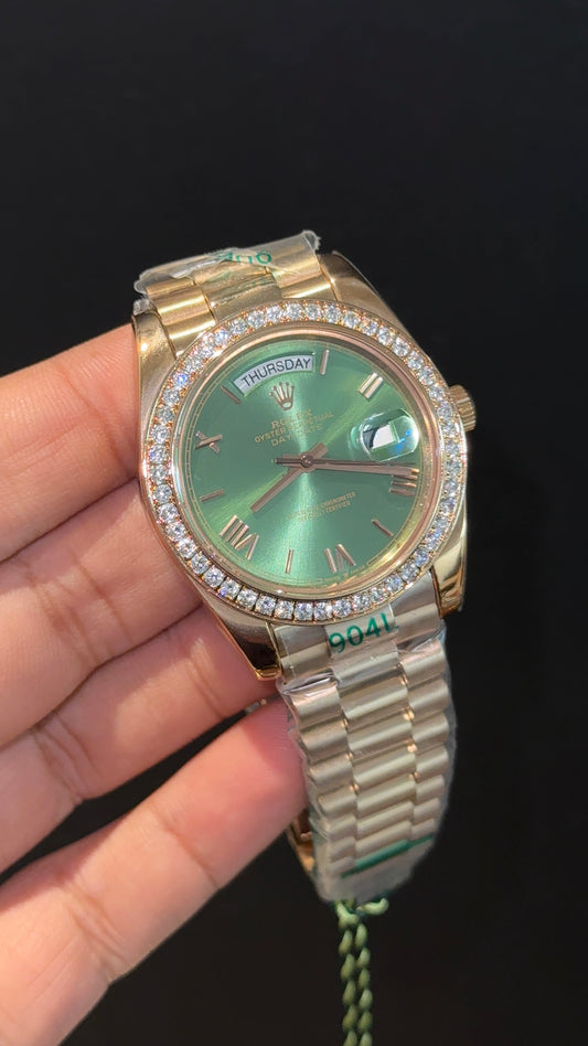 DayDate | Diamond Bezel | Rose Chain | Green Dial